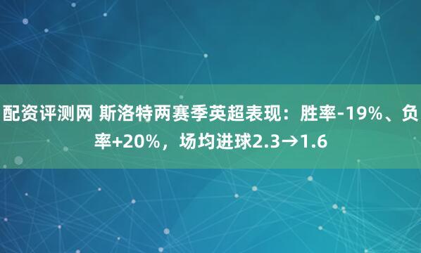 配资评测网 斯洛特两赛季英超表现：胜率-19%、负率+20%，场均进球2.3→1.6